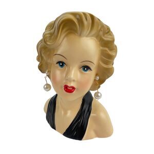 Marilyn Monroe Miniature Head Face Vase Vintage Black Dress Reproduction